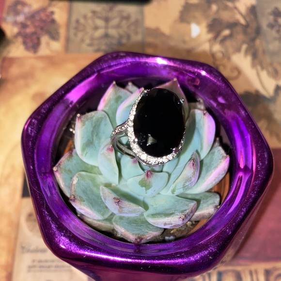 18k white gold plated Black Onyx w/ white … - Picture 3 of 8